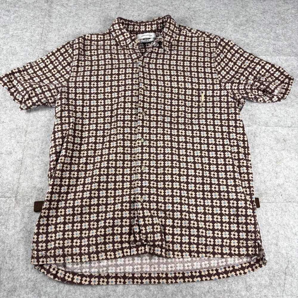Urban Outfitters Brown Floral Linen Blend Short Sleeve Button-Up Shirt Womens M